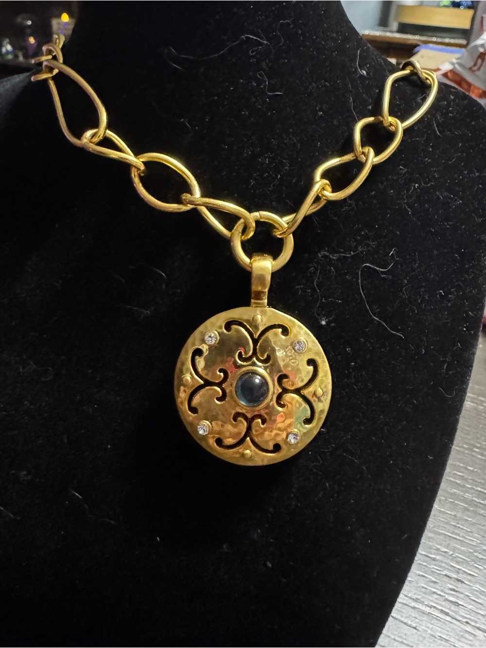 Brighton Gold Filigree Pendant Necklace with Black Center Stone